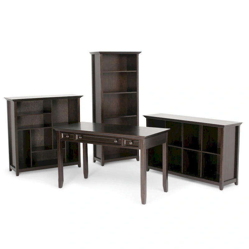Bureau d'écriture et d'ordinateur en bois massif de 137 cm, tablette coulissante pour clavier, 2 tiroirs, style de transition