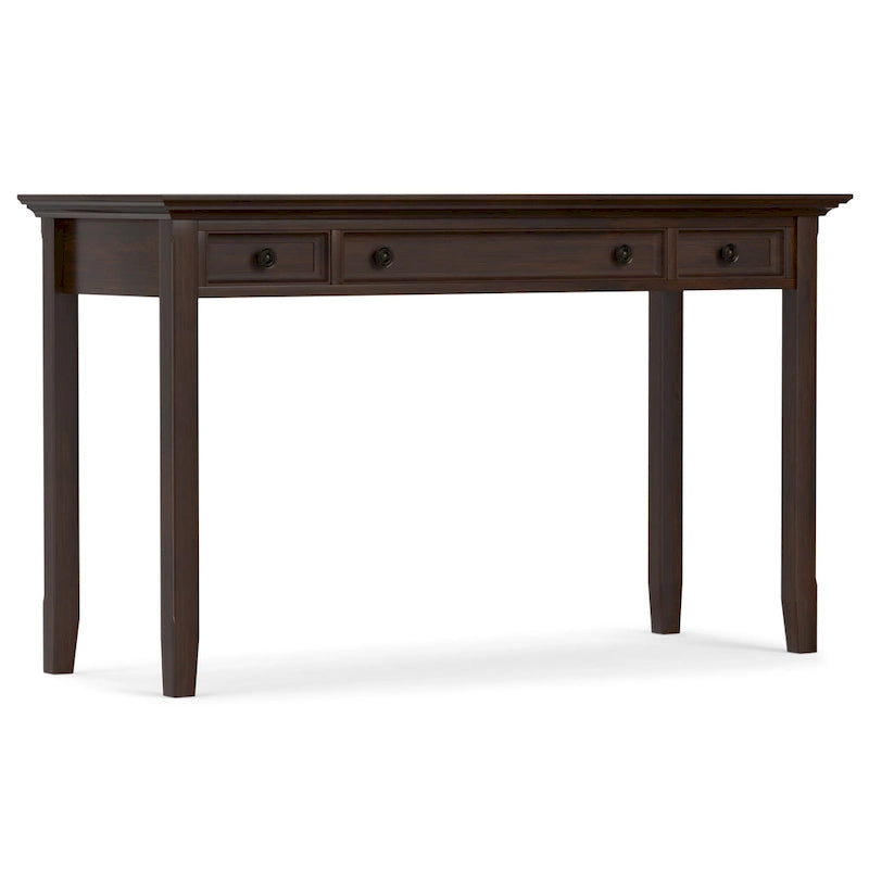 Bureau d'écriture et d'ordinateur en bois massif de 137 cm, tablette coulissante pour clavier, 2 tiroirs, style de transition