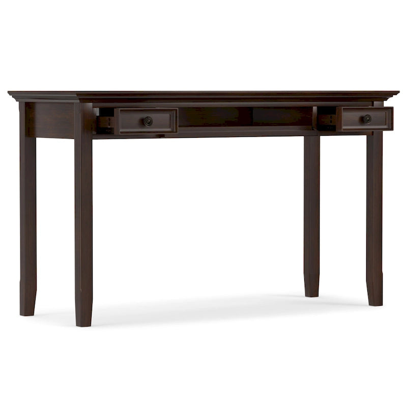 Bureau d'écriture et d'ordinateur en bois massif de 137 cm, tablette coulissante pour clavier, 2 tiroirs, style de transition