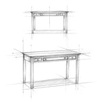 Bureau d'écriture et d'ordinateur en bois massif de 137 cm, tablette coulissante pour clavier, 2 tiroirs, style de transition