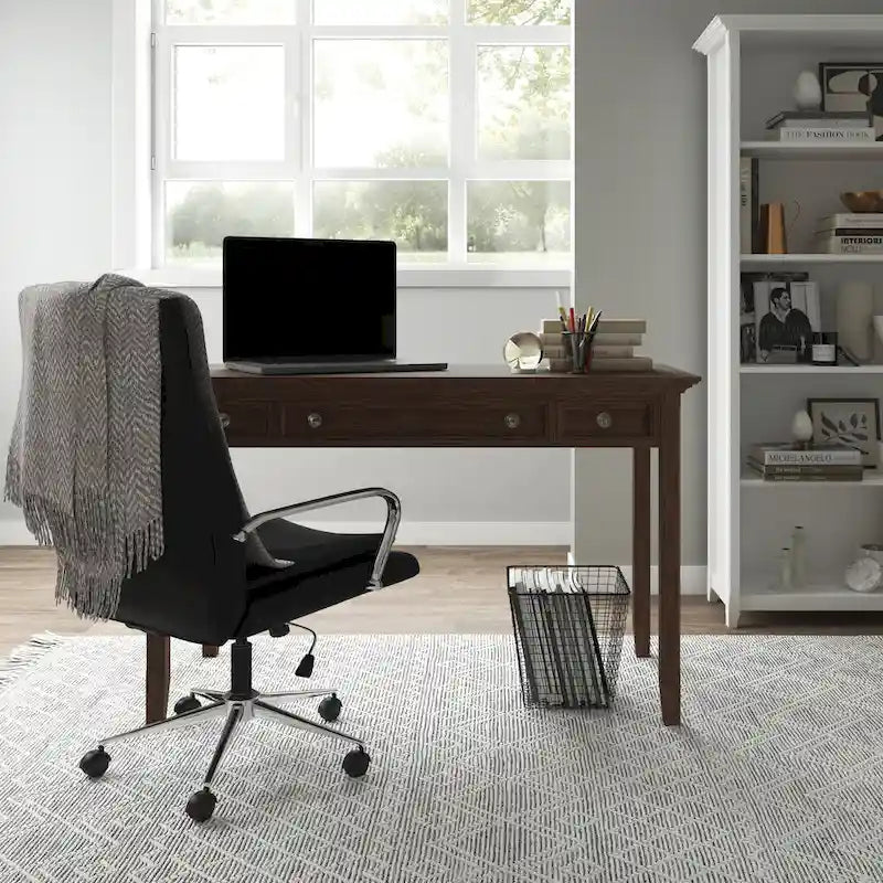 Bureau d'écriture et d'ordinateur en bois massif de 137 cm, tablette coulissante pour clavier, 2 tiroirs, style de transition