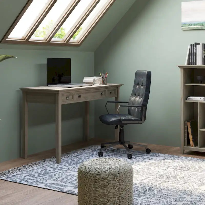 Bureau d'écriture et d'ordinateur en bois massif de 137 cm, tablette coulissante pour clavier, 2 tiroirs, style de transition