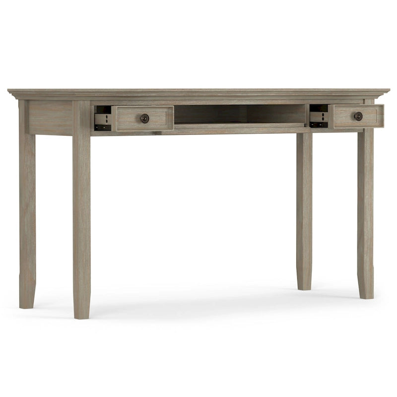 Bureau d'écriture et d'ordinateur en bois massif de 137 cm, tablette coulissante pour clavier, 2 tiroirs, style de transition
