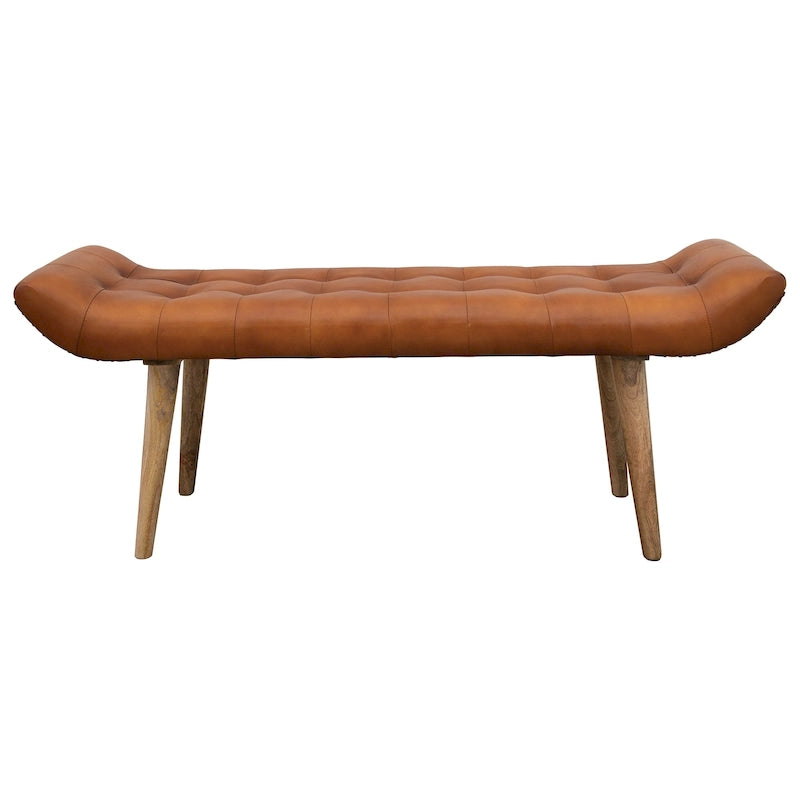 Banc en bois et cuir de chèvre