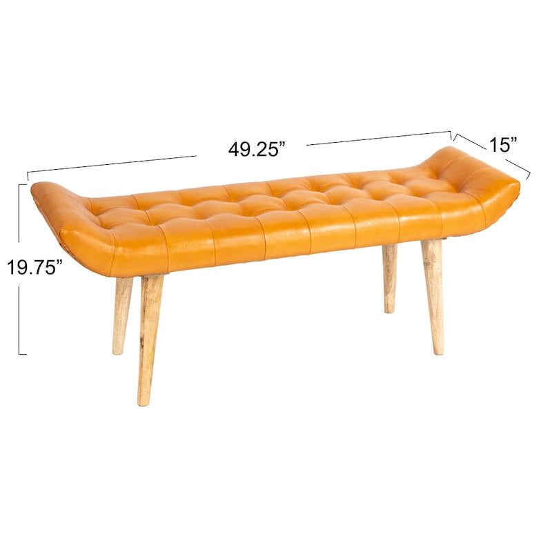 Banc en bois et cuir de chèvre