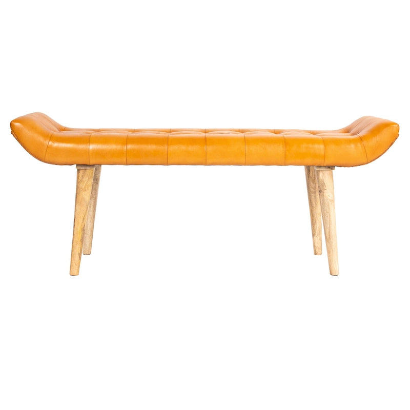 Banc en bois et cuir de chèvre