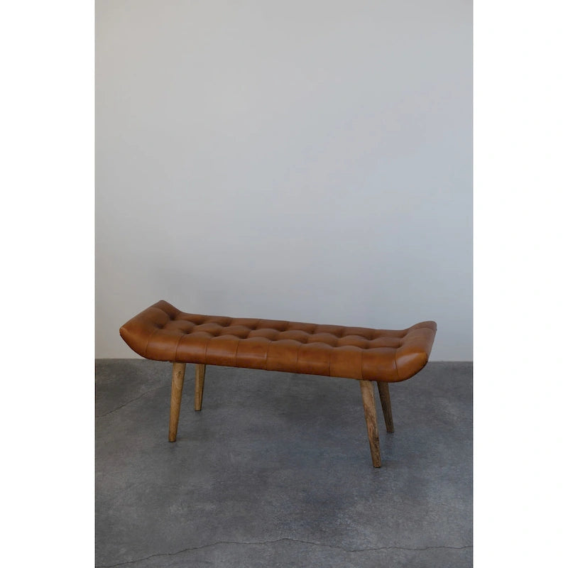 Banc en bois et cuir de chèvre