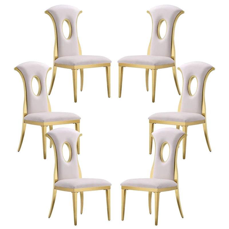 Chaises de salle à manger de luxe en velours blanc avec pieds en or poli