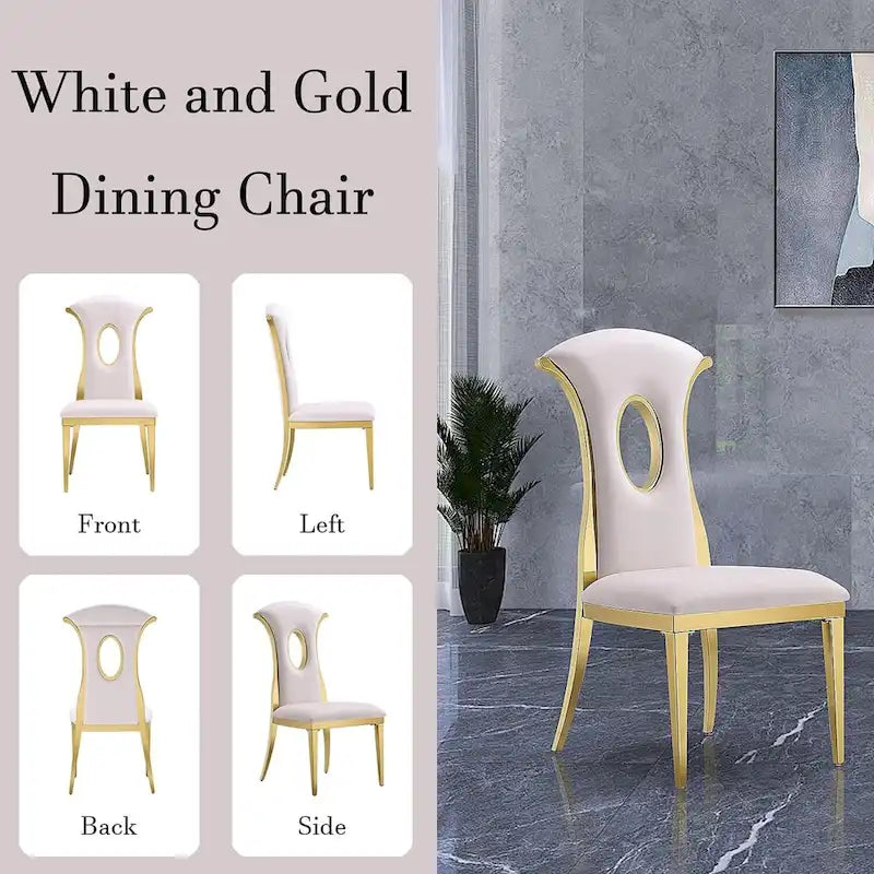 Chaises de salle à manger de luxe en velours blanc avec pieds en or poli
