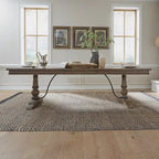 Table de salle à manger à tréteaux de ferme 42"x102", rallonge amovible 24", peuplier et chêne blanc, taupe poudré