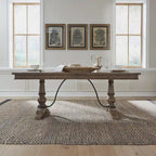 Table de salle à manger à tréteaux de ferme 42"x102", rallonge amovible 24", peuplier et chêne blanc, taupe poudré