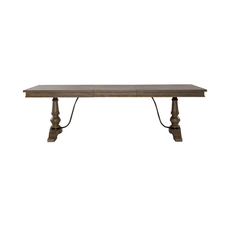 Table de salle à manger à tréteaux de ferme 42"x102", rallonge amovible 24", peuplier et chêne blanc, taupe poudré