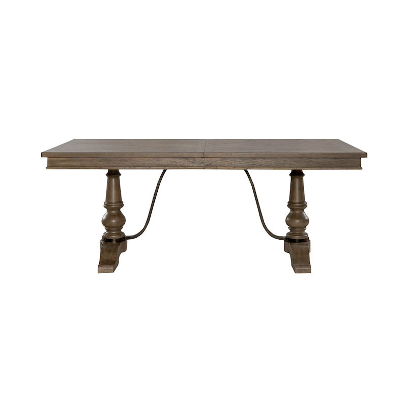 Table de salle à manger à tréteaux de ferme 42"x102", rallonge amovible 24", peuplier et chêne blanc, taupe poudré