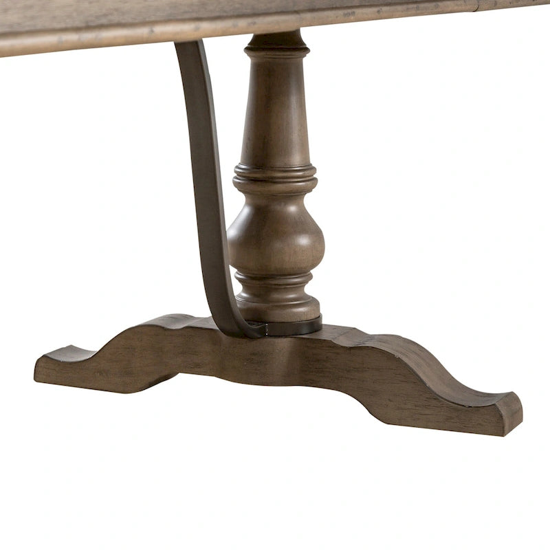 Table de salle à manger à tréteaux de ferme 42"x102", rallonge amovible 24", peuplier et chêne blanc, taupe poudré