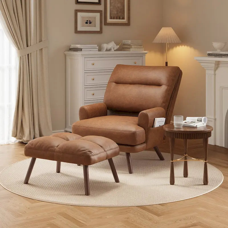 Fauteuil inclinable réglable avec ottoman, mousse haute densité 6 positions, fauteuil d'appoint en velours capitonné