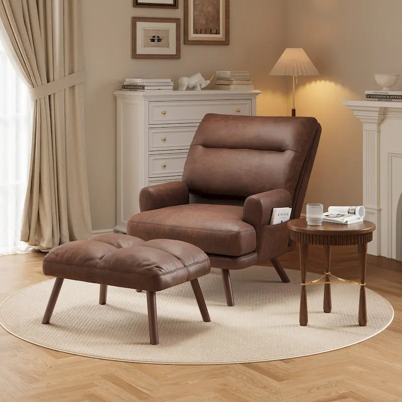 Fauteuil inclinable réglable avec ottoman, mousse haute densité 6 positions, fauteuil d'appoint en velours capitonné