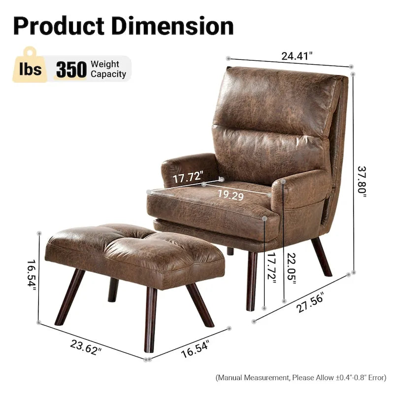 Fauteuil inclinable réglable avec ottoman, mousse haute densité 6 positions, fauteuil d'appoint en velours capitonné