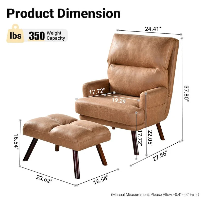 Fauteuil inclinable réglable avec ottoman, mousse haute densité 6 positions, fauteuil d'appoint en velours capitonné