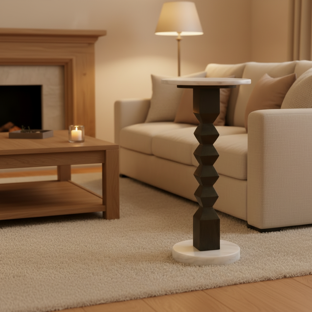 Table d'appoint porte-boissons, plateau rond en marbre de 28 cm
