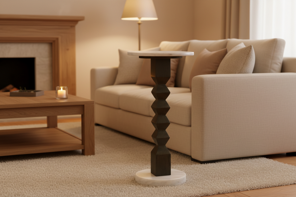Table d'appoint porte-boissons, plateau rond en marbre de 28 cm